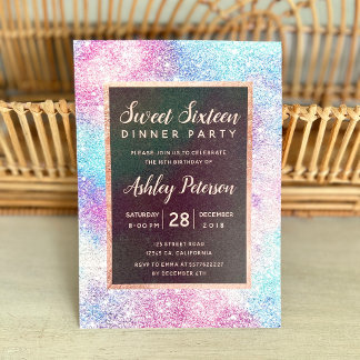Rose Golden chic nebula Glitzer typografie Sweet 1 Einladung