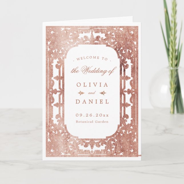 Rose Golden Romantik verzierte Hochzeit Programm (Vorderseite)