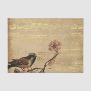 Rose Golden Song Bird Vintage Musiknoten Garten Seidenpapier