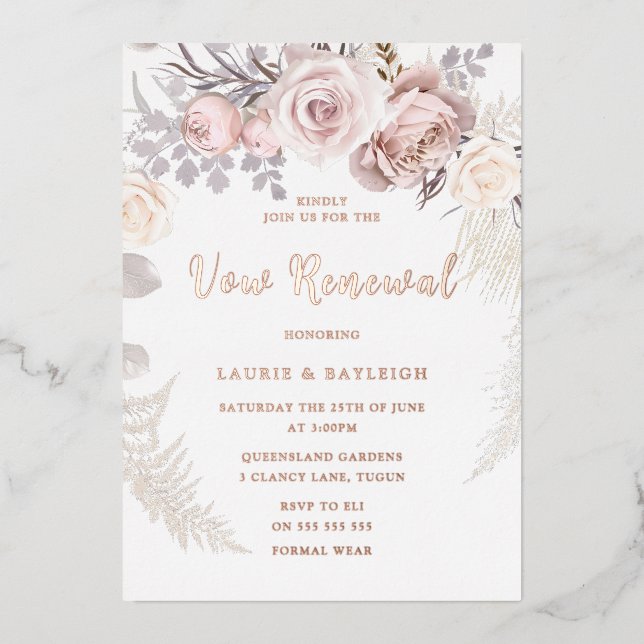 Rose Golden Vow Renewal Folieneinladung (Vorderseite)