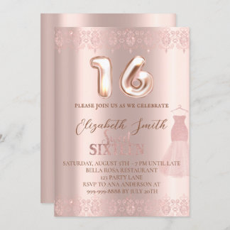 Rose goldene Eleganz, 16 . Geburtstag Einladung