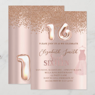 Rose goldene Eleganz, 16 . Geburtstag Einladung
