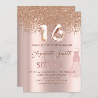 Rose goldene Eleganz, 16 . Geburtstag Einladung