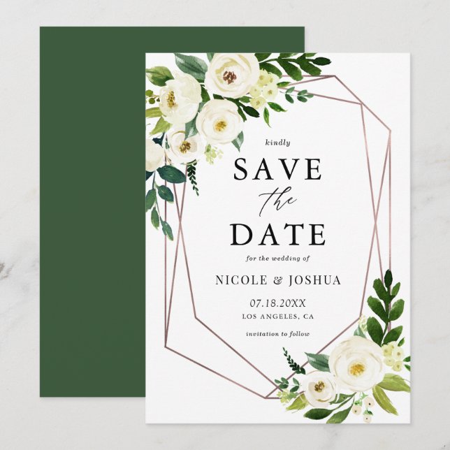 Rose Goldene Foil Geometrie Save The Date (Vorne/Hinten)