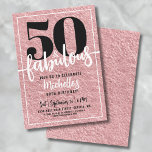 Rose Goldene Frauen 50. Geburtstagsparty Einladung<br><div class="desc">Ein elegantes und stilvolles "50 und Fabulous"-Geburtstagsfest, das perfekt zum Feiern dieses Meilensteins mit Flair geeignet ist. Das schlanke Design verfügt über einen goldenen Hintergrund aus Imitaten mit Rose und "50 und Fabulous", der oben in fett formatierter Serif- und Skriptkalligraphie sichtbar ist. Der Text verbindet moderne und Script-Schriftart in Schwarz...</div>