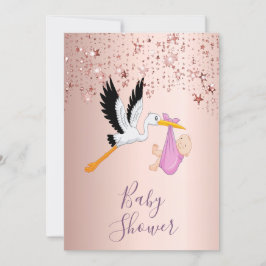 Rose goldene funkelnde Sterne Storchenmädchen Dusc Einladung