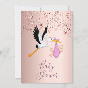 Rose goldene funkelnde Sterne Storchenmädchen Dusc Einladung