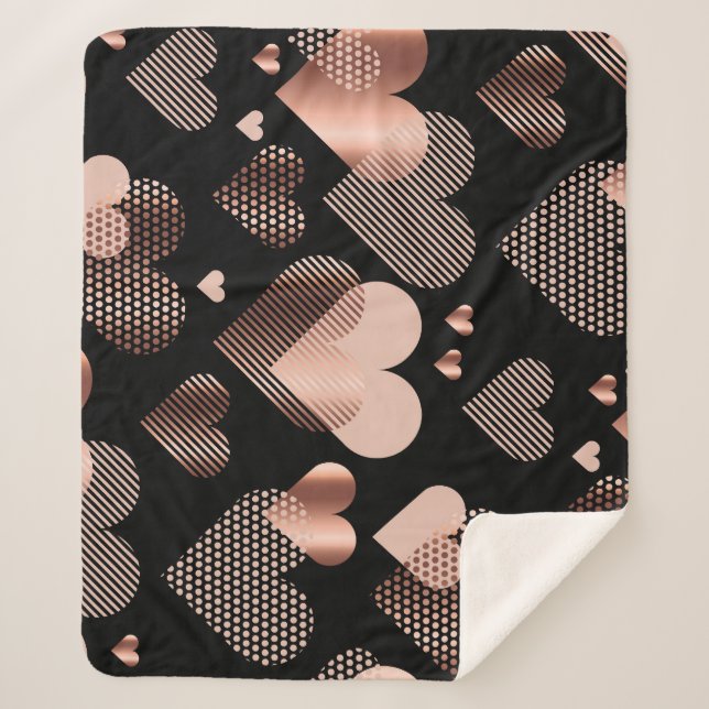 Rose goldene Herzen, Vintag schwarz. Sherpadecke (Vorderseite)