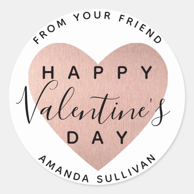 Rose Goldene Herzklographie Glücklicher Valentinst Runder Aufkleber (Vorderseite)