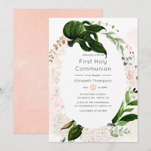 Rose Goldene Pinselstriche Geometrische Grüne Heil Einladung