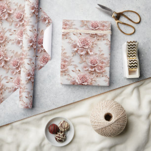 Rose Goldene Romantik: Blumenelegant im Blush-Desi Geschenkpapier