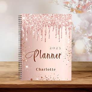 Rose Goldene Rose Glitzer Tropfen Monogramm Name 2 Planer