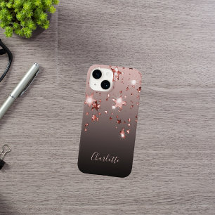 Rose goldene Sterne schwarzer Name iPhone 16 Hülle