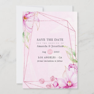 Rose Goldene und rosa Magnolia Geometrische Hochze Save The Date