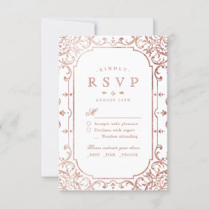 Rose Goldene verzierte romantische Hochzeit RSVP Karte