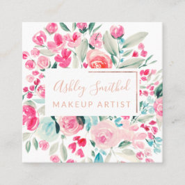 Rose Goldenes pinkflorales Aquarellschminken Quadratische Visitenkarte