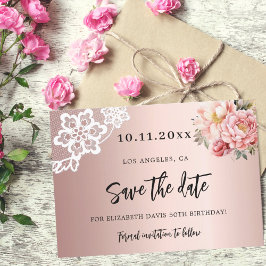 Rose goldfarbene Blumen Geburtstag Save The Date