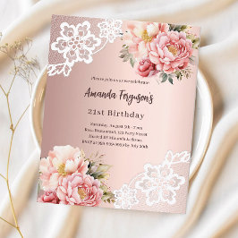 Rose goldfarbene Blumen laden zum Geburtstag ein