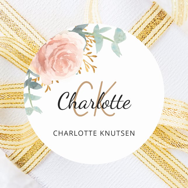 Rose goldfarbene Blumengrün Baby Dusche Runder Aufkleber (Von Creator hochgeladen)