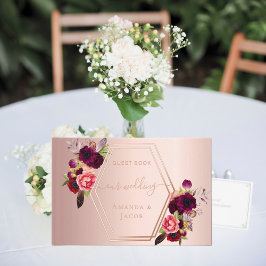 Rose goldfarbene, geometrische bordeauxfarbene Blu Gästebuch