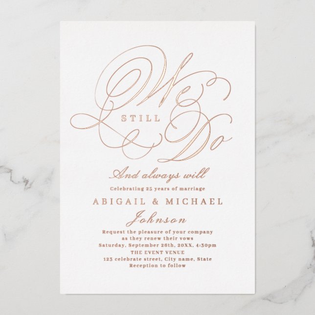 Rose goldfarbene klassische Kalligraphie WE NOCH D Folieneinladung (Vorderseite)