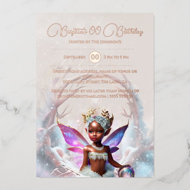 Rose goldfarbene Melaninmärchen Wintersportal Folieneinladung (Vorderseite)