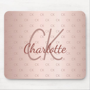Rose goldfarbene Monogramm-Initialen Name elegant Mousepad