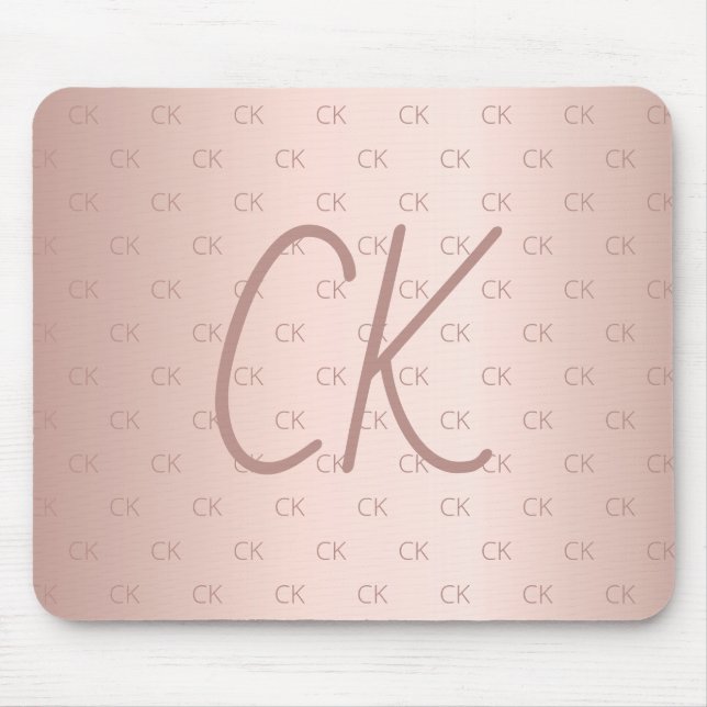 Rose goldfarbene Monogramm-Initialen rosa Mousepad (Vorne)