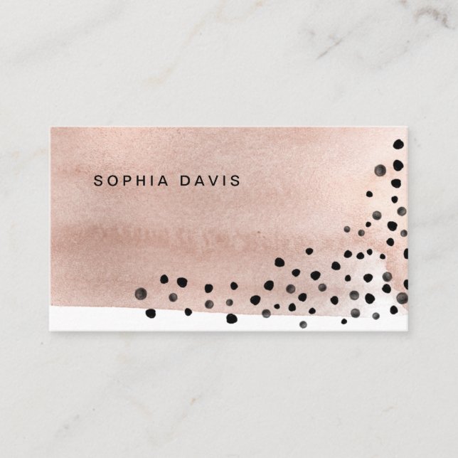 Rose goldfarbene Wasserfarbe mit schwarzen Punkten Visitenkarte (Vorderseite)