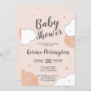 Rose goldfarbene Wolken Sterne Mädchen Dusche Einladung