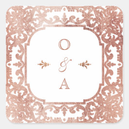 Rose goldfarbenes verziertes Hochzeitsmonogramm Quadratischer Aufkleber
