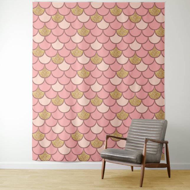 Rose Goldfischskala mit Glitzer Wandteppich (Beispiel)