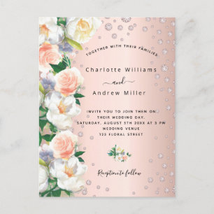 Rose Goldflorale Blush Hochzeitseinladung Postkarte