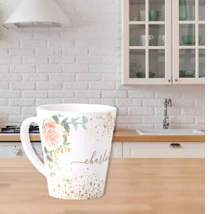 Rose Goldflorale Eukalyptus Goldname Glitzer Milchtasse