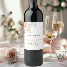 Rose Goldflorale Eukalyptus-Junggeselinnen-Abschie Weinetikett