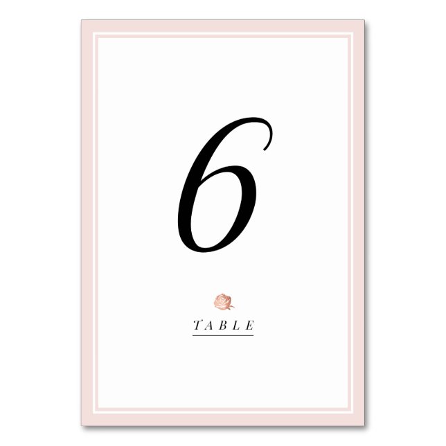 Rose Goldflorale Minimalistische Hochzeitskarte Tischnummer (Vorderseite)