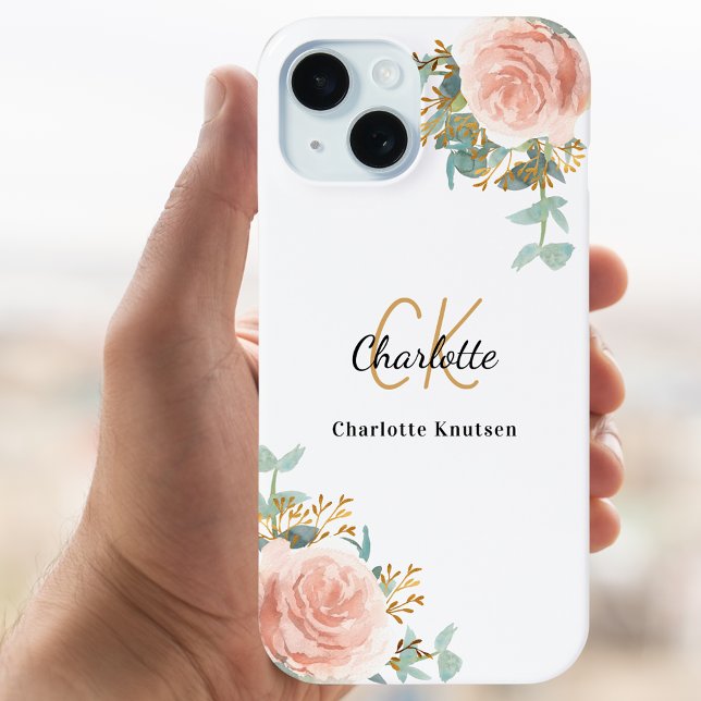 Rose Goldflorale Monogramm Case-Mate iPhone Hülle (Von Creator hochgeladen)