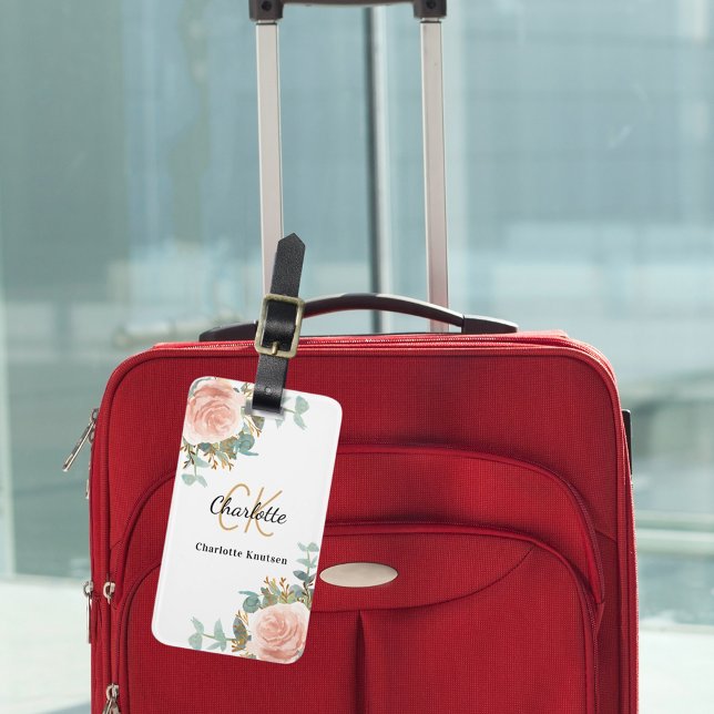 Rose Goldflorale Monogramm Gepäckanhänger (Von Creator hochgeladen)