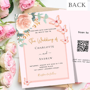 Rose Goldfloralen Bogen QR-Code UAWG Luxus Hochzei Einladung