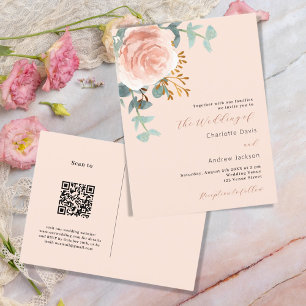 Rose Goldfloralen Grünpflanzen Pfirsich QR UAWG Ho Einladungspostkarte