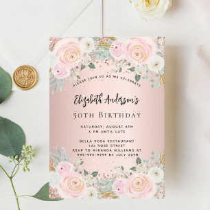 Rose Goldflorieren Geburtstagsluxus Einladung