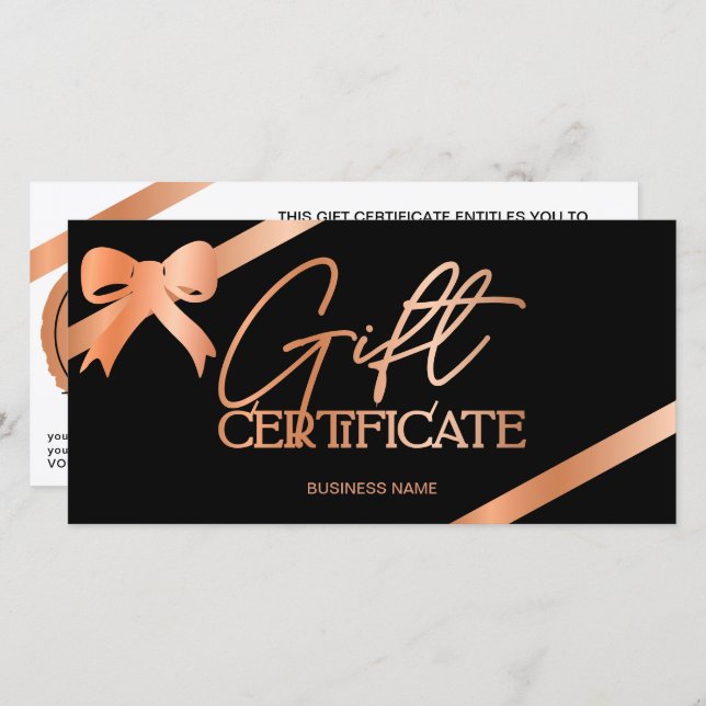 Rose Goldfolie Bänder Schwarzes Logo Geschenkgutsc (Vorne/Hinten)