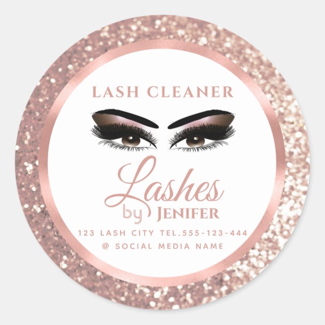 Rose Goldfolie glitzernde Schminkauke Augen Lashes Runder Aufkleber (Vorderseite)