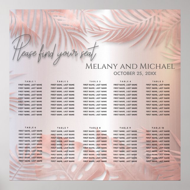 Rose Goldfolie Metallische tropische Blätter roman Poster (Vorne)