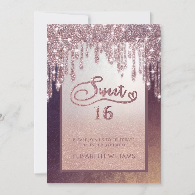 Rose Goldglatter Tropfen ombre butterfly Einladung (Vorderseite)