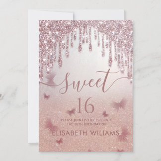 Rose Goldglatter Tropfen ombre Schmetterling invit Einladung