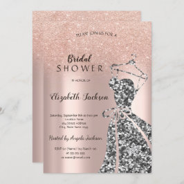 Rose GoldGlitter Bokeh,Sequins Dress Brautparty Einladung