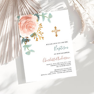 Rose Goldgrün Cross-Budget Taufen Einladung