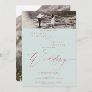 Rose goldgrün Drehbuch elegant 2 Fotos Hochzeit Einladung