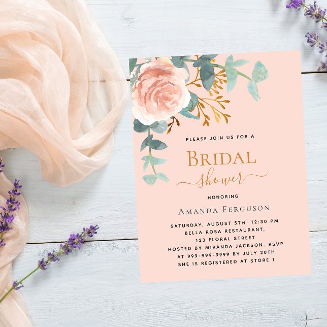 Rose Goldgrün Pfirsichfarben Brautparty Einladungspostkarte (Von Creator hochgeladen)